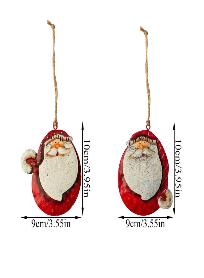 Crafjie 5 Pack Rustic Metal Double-Sided Christmas Tree Ornaments Tin Santa Snowman Decorations Hanging Pendants Ornaments Christmas Hanging Ornament Xmas Holiday Decor - Image 2